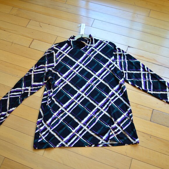 Chico's Chicos Plaid Mock Neck Layering Tee Size 3 XL NWT - Picture 2 of 13